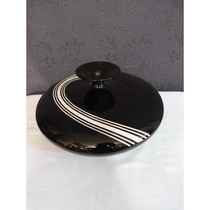 "Toupie" vase in black enameled ceramic - 1960s