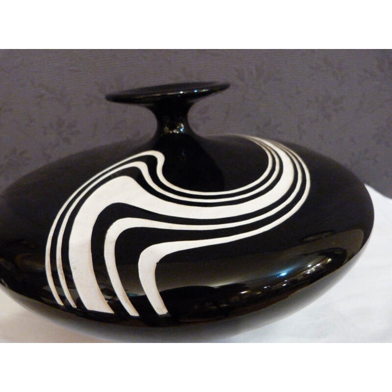 "Toupie" vase in black enameled ceramic - 1960s