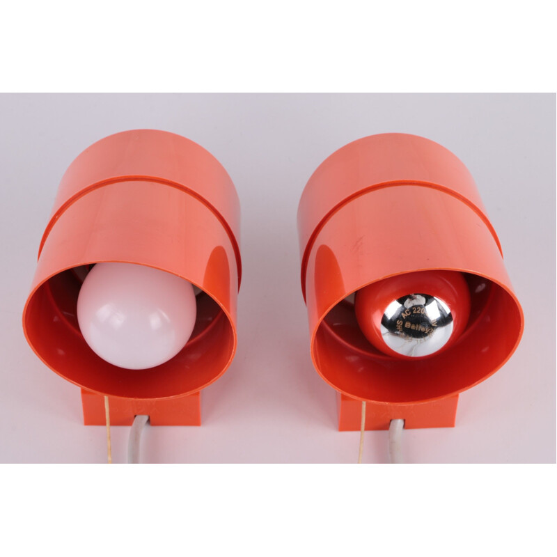 Pair of vintage orange wall lamps by Svend Middelboe for Fog and Morup, Denmark 1977