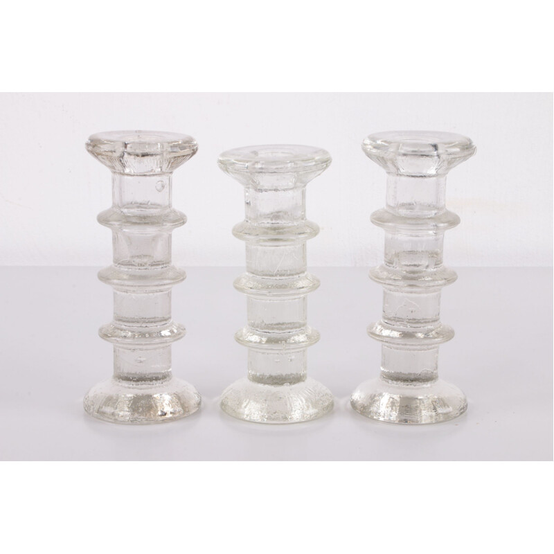 Vintage set of 3 iittala glass candlesticks by Timo Sarpaneva, 1960s