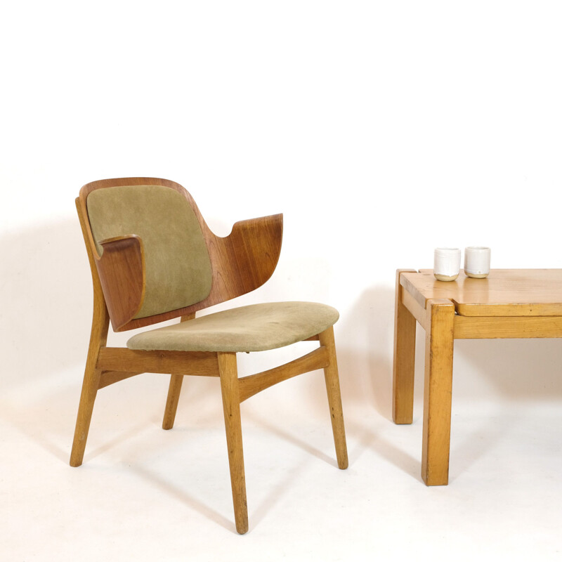 Vintage teak and velvet chair 107 by Hans Olsen for Bramin Møbler, 1957