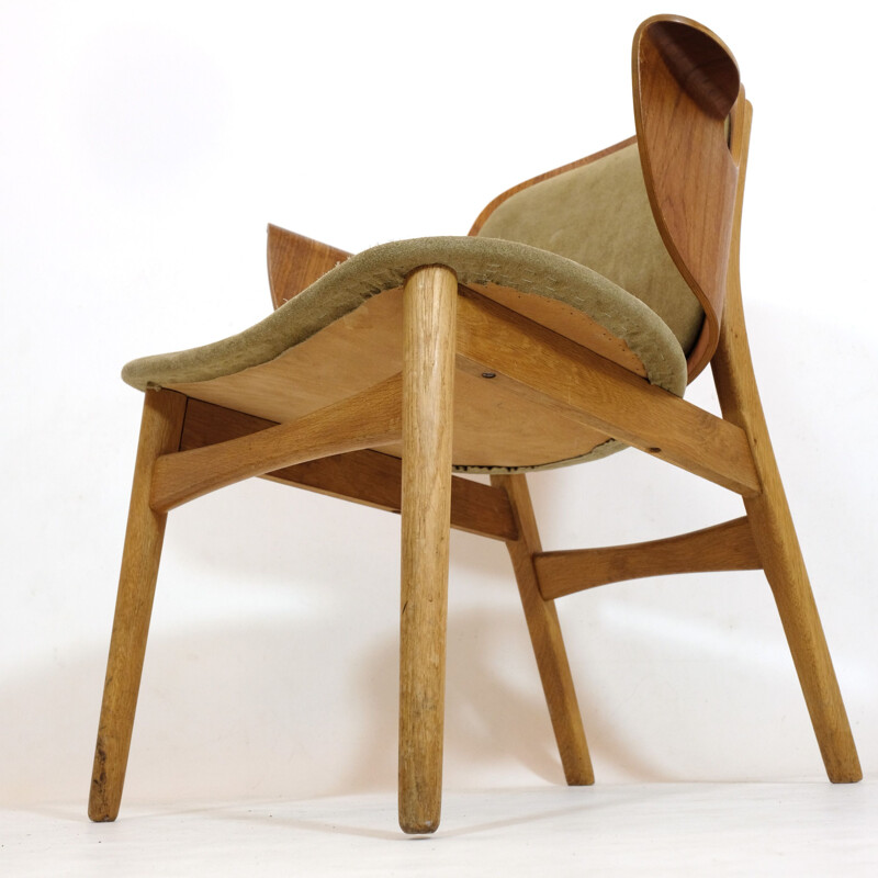 Vintage teak and velvet chair 107 by Hans Olsen for Bramin Møbler, 1957