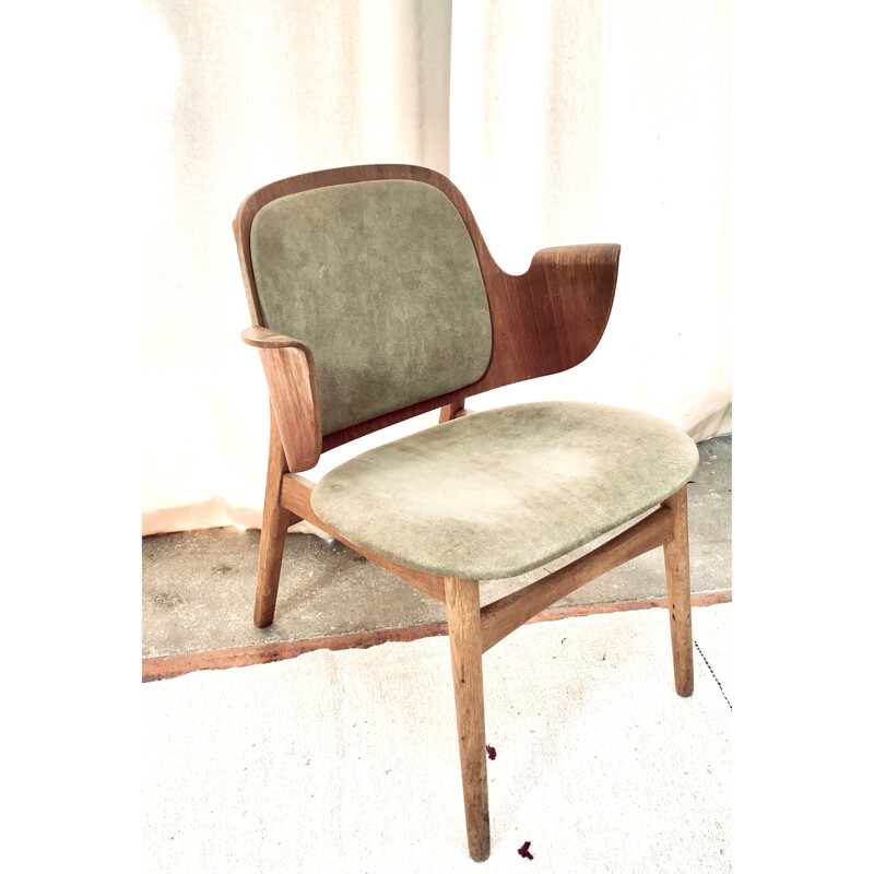 Chaise 107 vintage en teck et velours par Hans Olsen pour Bramin Møbler, 1957