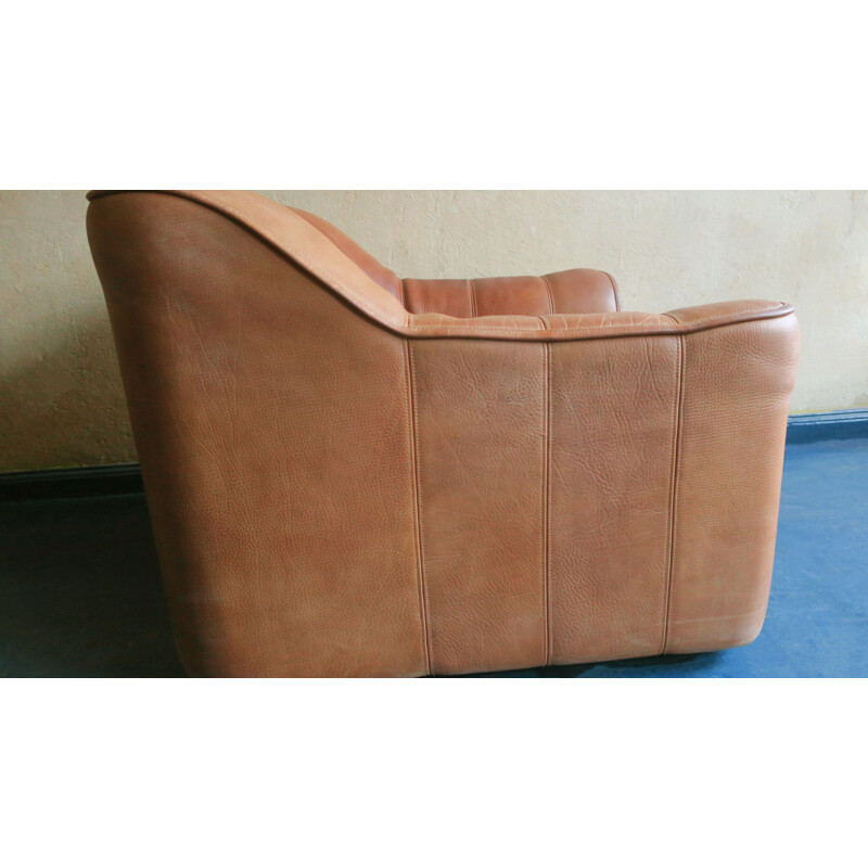 Vintage buffalo leather model Ds44 armchair and ottoman by De Sede, Switzerland 1970s