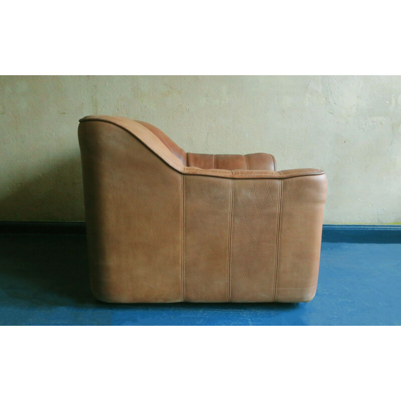 Vintage buffalo leather model Ds44 armchair and ottoman by De Sede, Switzerland 1970s