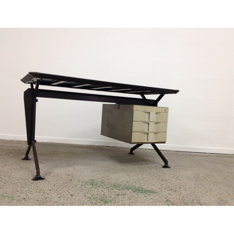 Olivetti BBPR "Arco" desk in black vinyl - 1960s