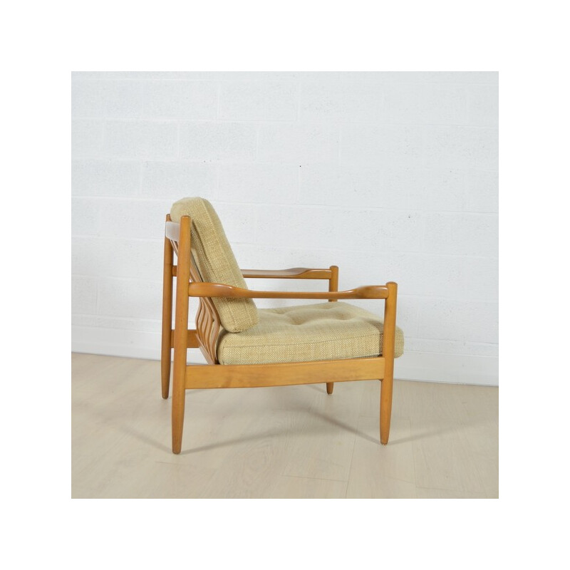 Danish armchair in light wood and beige fabric - 1960s