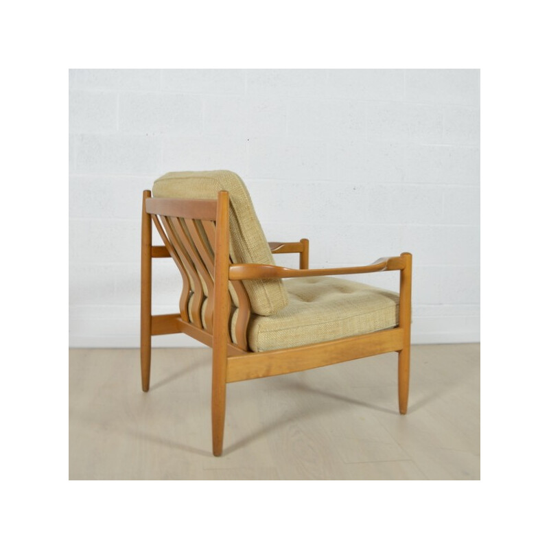 Danish armchair in light wood and beige fabric - 1960s