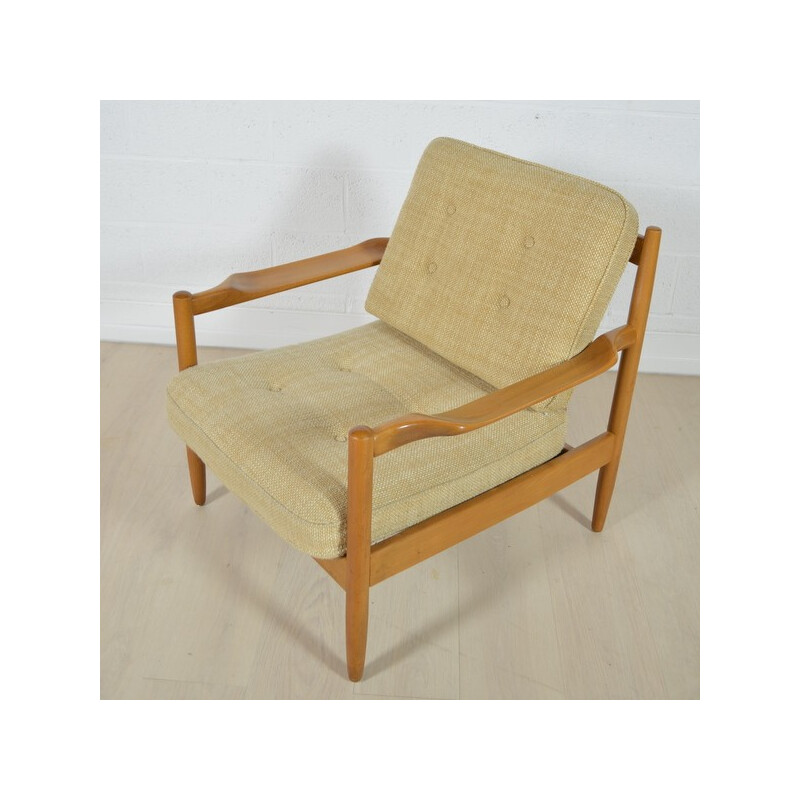 Danish armchair in light wood and beige fabric - 1960s