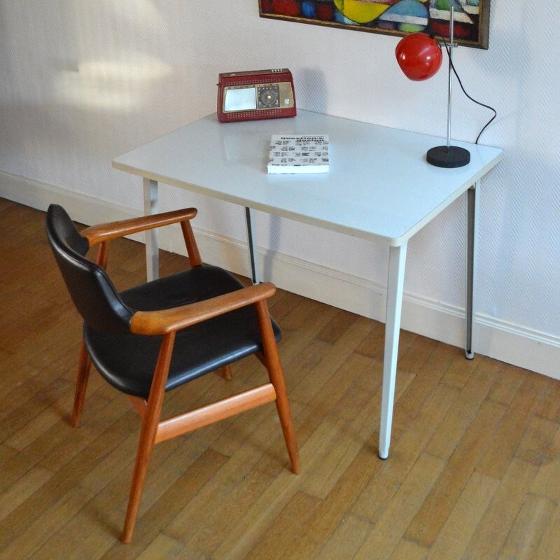 Industrial Ahrend de Cirkel table in grey formica and metal, Friso KRAMER - 1950s