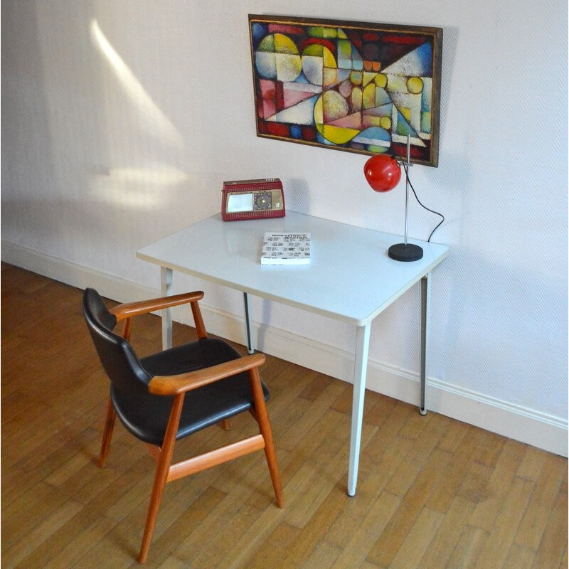 Industrial Ahrend de Cirkel table in grey formica and metal, Friso KRAMER - 1950s