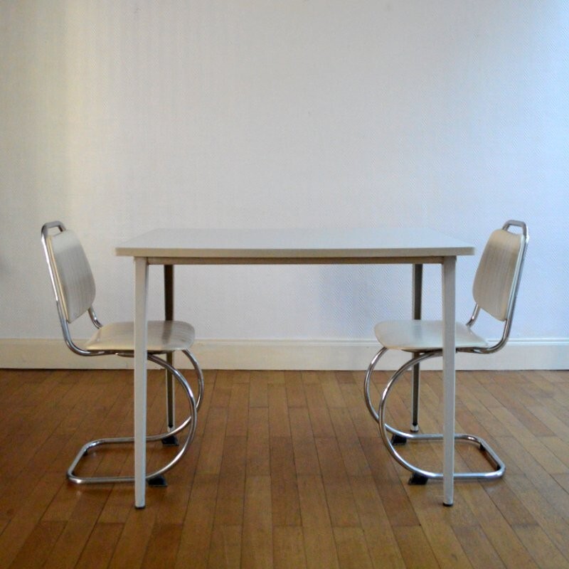 Industrial Ahrend de Cirkel table in grey formica and metal, Friso KRAMER - 1950s