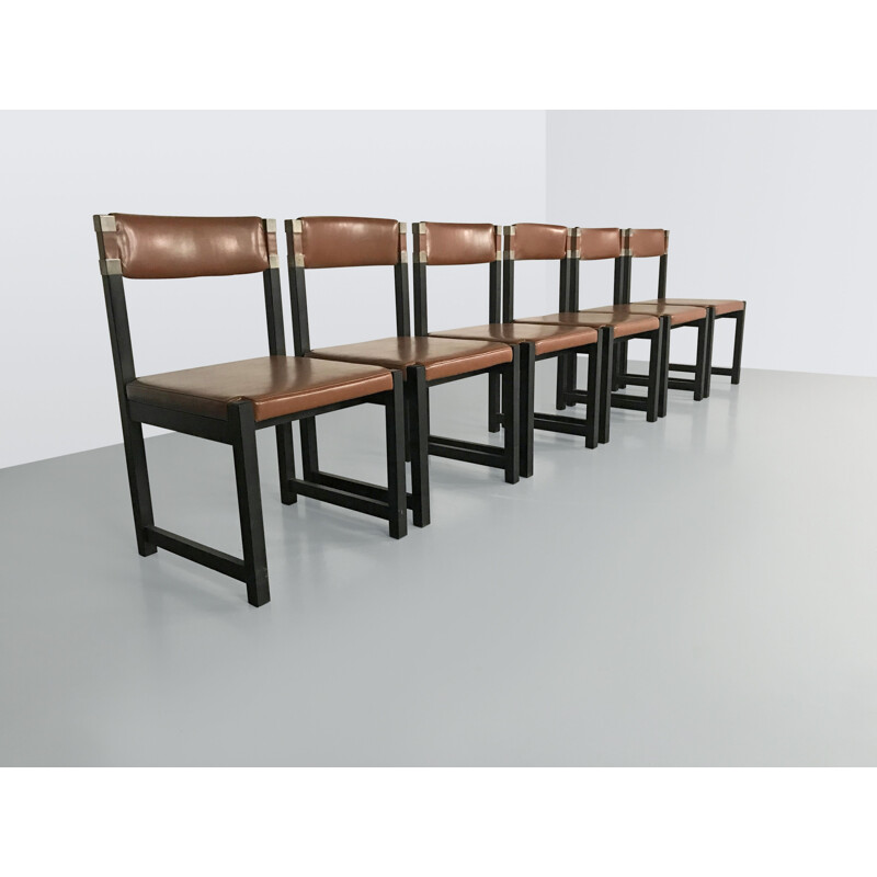 Conjunto de 6 cadeiras de carvalho pintadas por Emiel Veranneman para o coene belga 1970