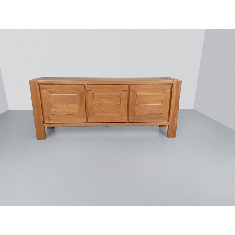 Vintage brutalist elm sideboard by Roland Haeusler for Maison Regain France 1970s