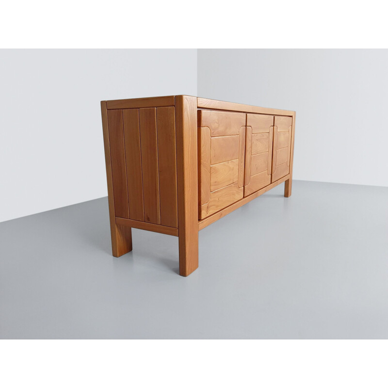 Vintage brutalist elm sideboard by Roland Haeusler for Maison Regain France 1970s