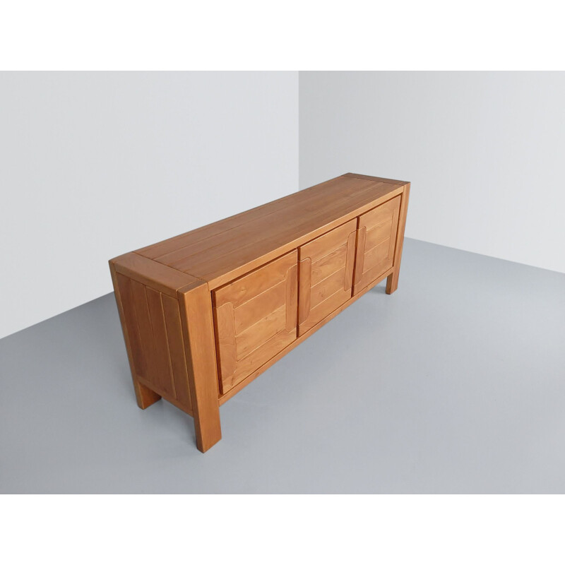 Vintage brutalist elm sideboard by Roland Haeusler for Maison Regain France 1970s