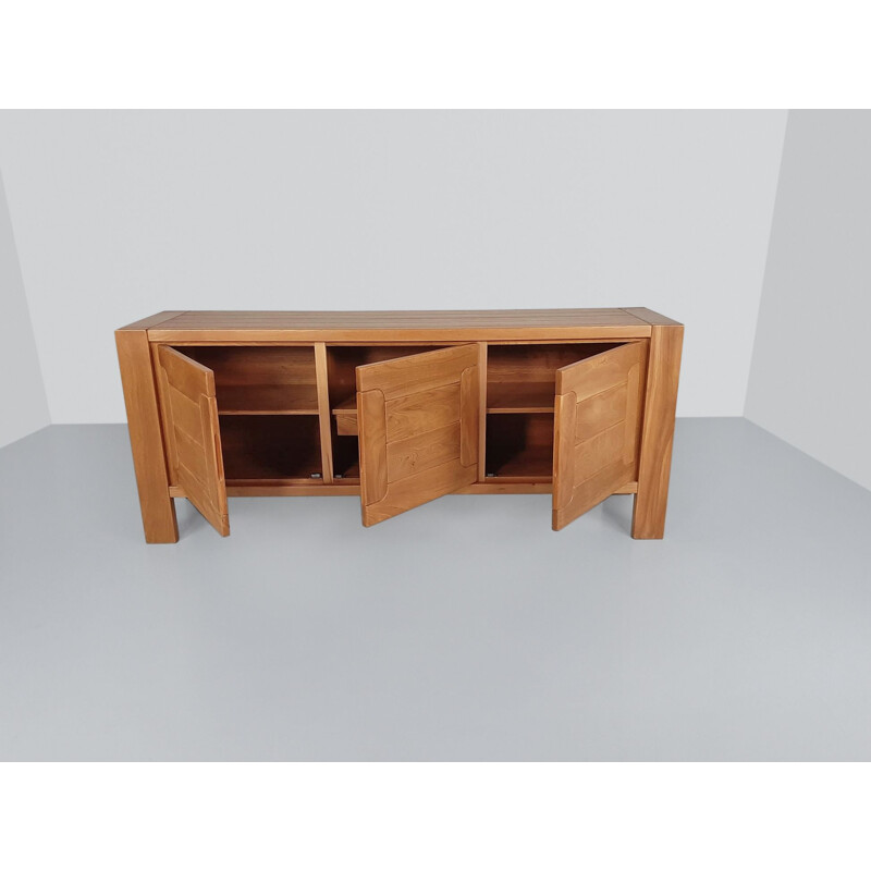 Vintage brutalist elm sideboard by Roland Haeusler for Maison Regain France 1970s