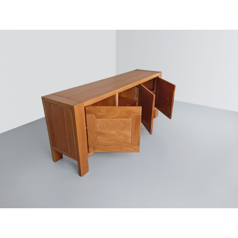 Vintage brutalist elm sideboard by Roland Haeusler for Maison Regain France 1970s