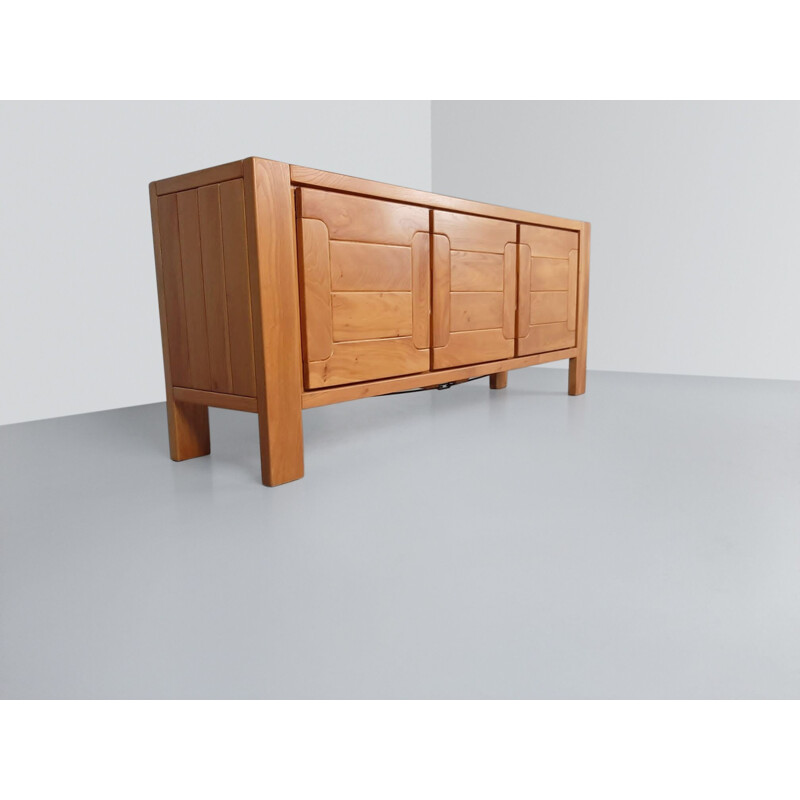 Vintage brutalist elm sideboard by Roland Haeusler for Maison Regain France 1970s