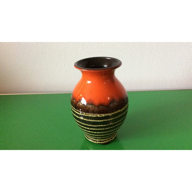 Vase boule vintage orange, Allemagne 1960