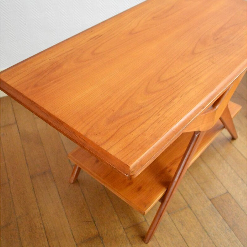 Coffee table in light wood with compas legs - 1960s