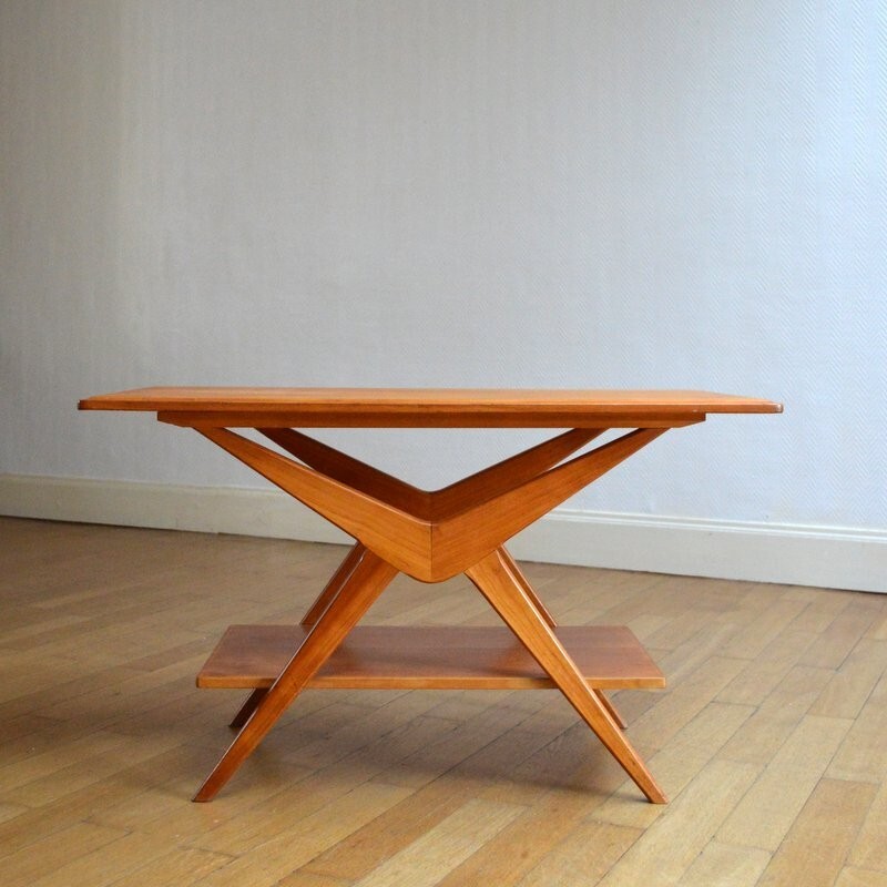 Coffee table in light wood with compas legs - 1960s