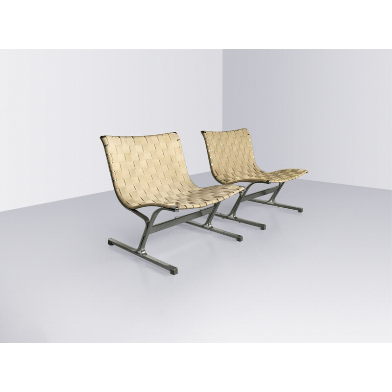 Pair of vintage PLR1 Luar lounge armchairs by Ross Littell for ICF De Padova Italy 1960