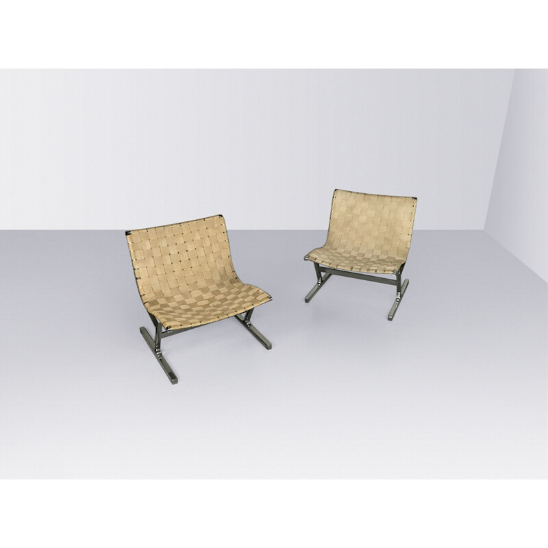 Pair of vintage PLR1 Luar lounge armchairs by Ross Littell for ICF De Padova Italy 1960