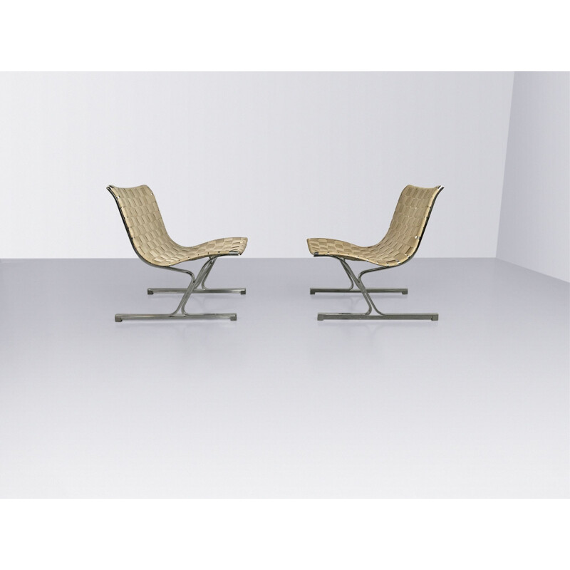 Pair of vintage PLR1 Luar lounge armchairs by Ross Littell for ICF De Padova Italy 1960