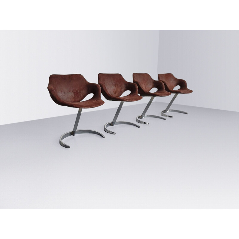 Set of 4 vintage Scimitar dining chair by Boris Tabacoff for Mobilier Modulaire France 1970s