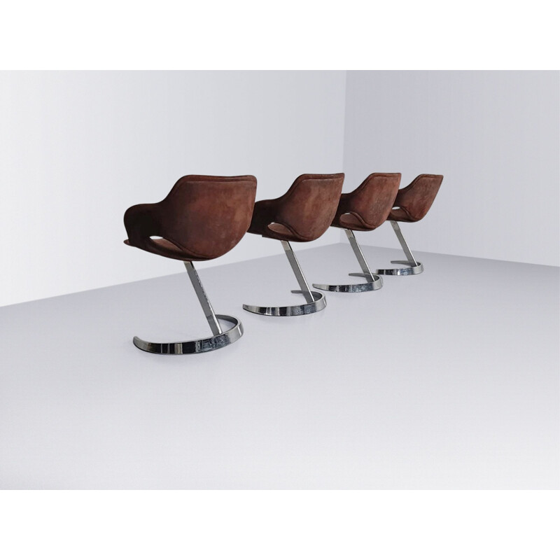 Ensemble de 4 chaises vintage Scimitar de Boris Tabacoff pour Mobilier Modulaire France 1970