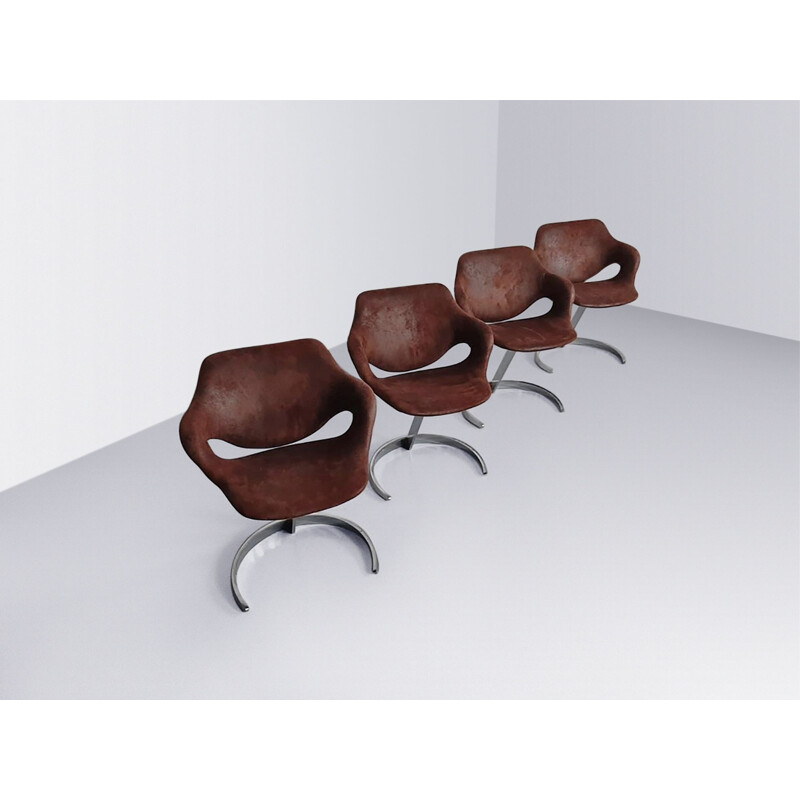 Ensemble de 4 chaises vintage Scimitar de Boris Tabacoff pour Mobilier Modulaire France 1970