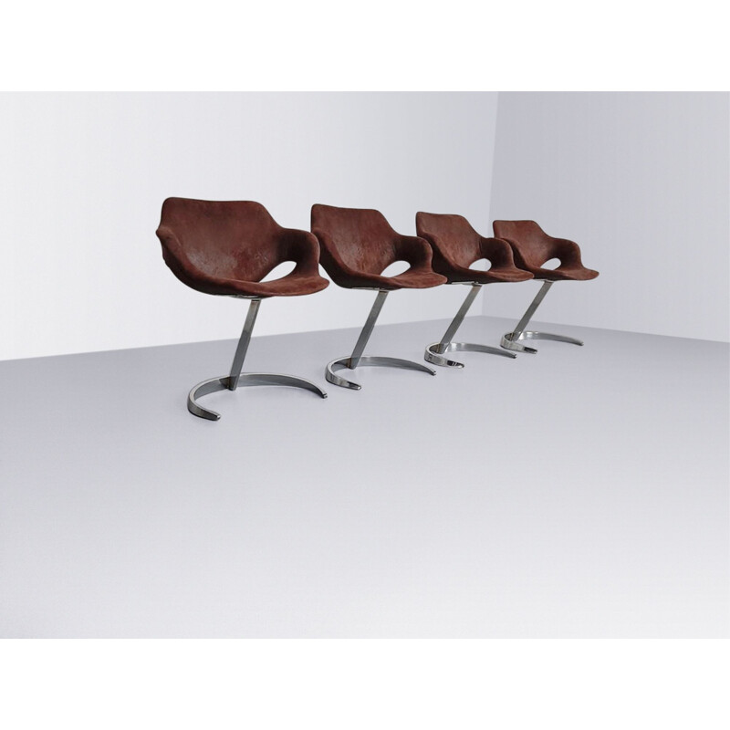 Set of 4 vintage Scimitar dining chair by Boris Tabacoff for Mobilier Modulaire France 1970s