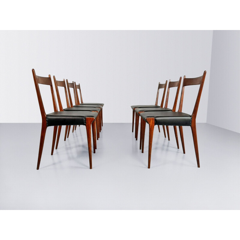 Set of 7 vintage S2 cherry wood dining chairs by Alfred Hendrickx for Belform, 1950s