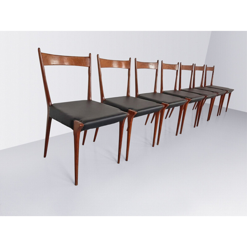 Set of 7 vintage S2 cherry wood dining chairs by Alfred Hendrickx for Belform, 1950s