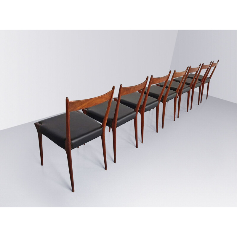 Set of 7 vintage S2 cherry wood dining chairs by Alfred Hendrickx for Belform, 1950s