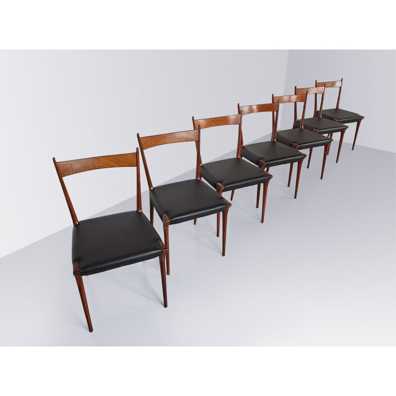 Set of 7 vintage S2 cherry wood dining chairs by Alfred Hendrickx for Belform, 1950s