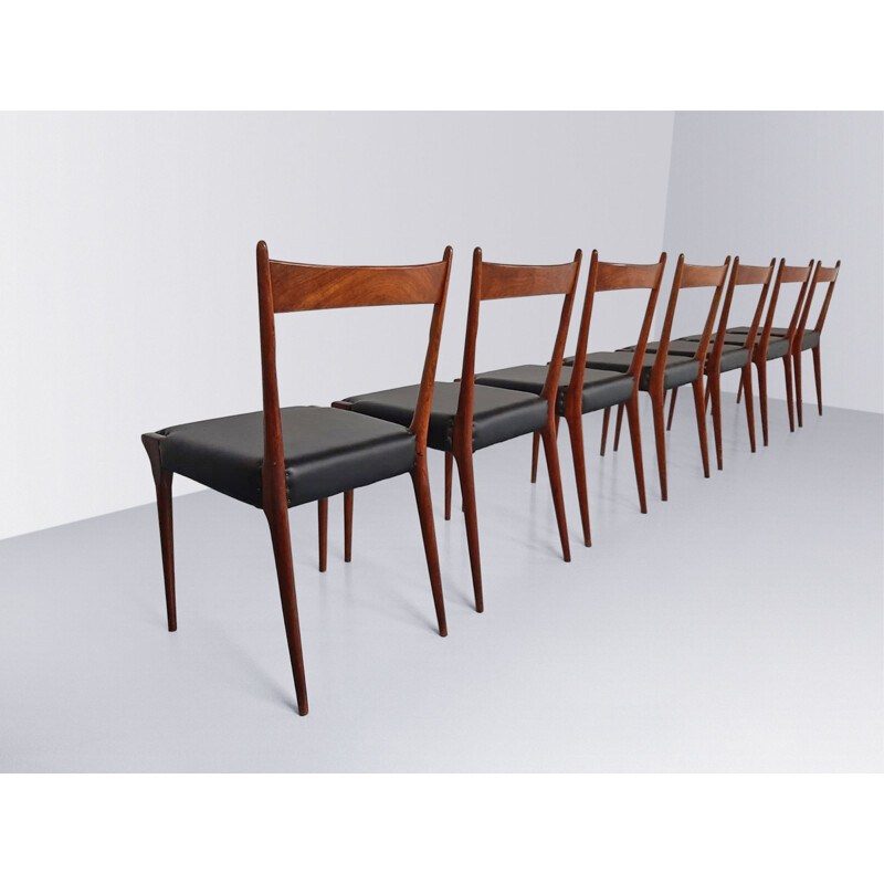 Set of 7 vintage S2 cherry wood dining chairs by Alfred Hendrickx for Belform, 1950s