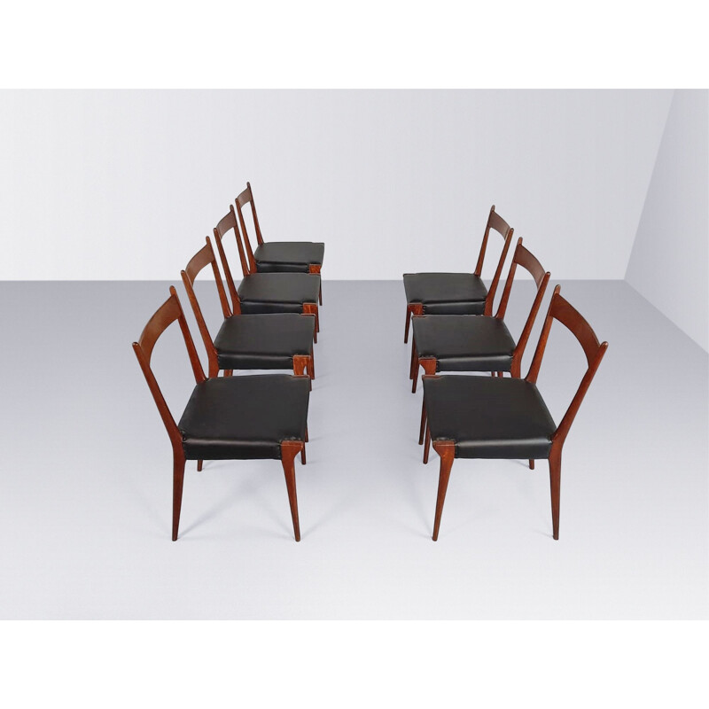 Set of 7 vintage S2 cherry wood dining chairs by Alfred Hendrickx for Belform, 1950s