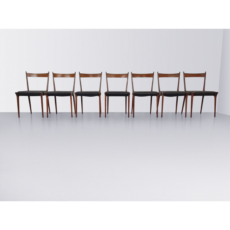 Set of 7 vintage S2 cherry wood dining chairs by Alfred Hendrickx for Belform, 1950s