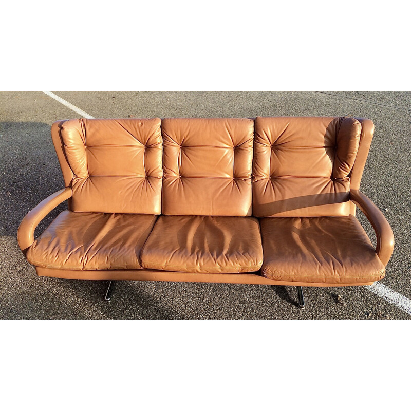 3 seater vintage sofa in fawn leather