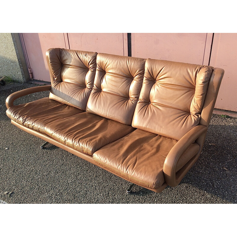 3 seater vintage sofa in fawn leather