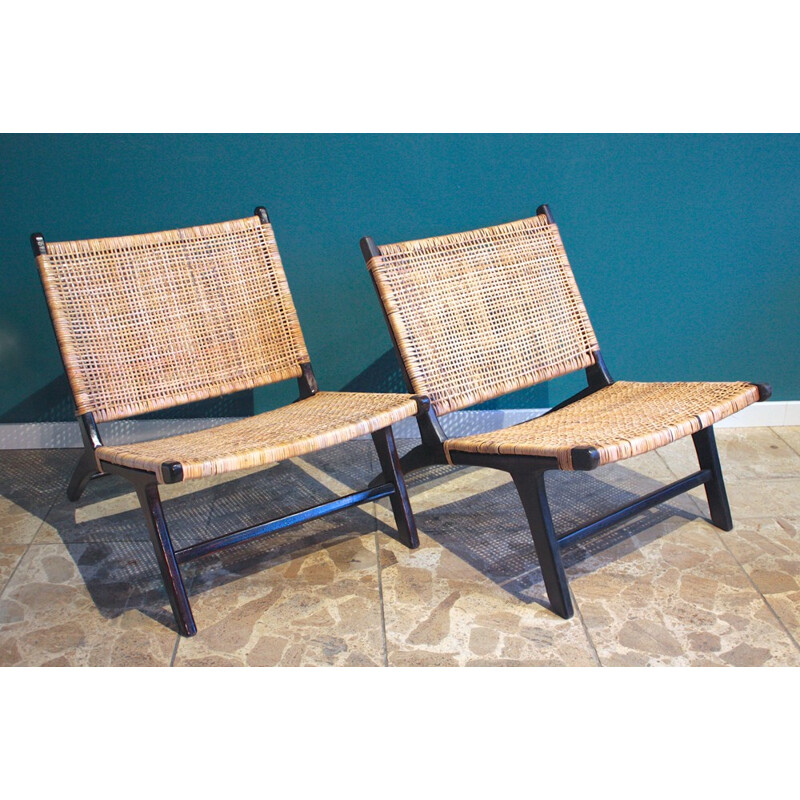 Pair of Scandinavian lounge chairs in rattan - 1960s