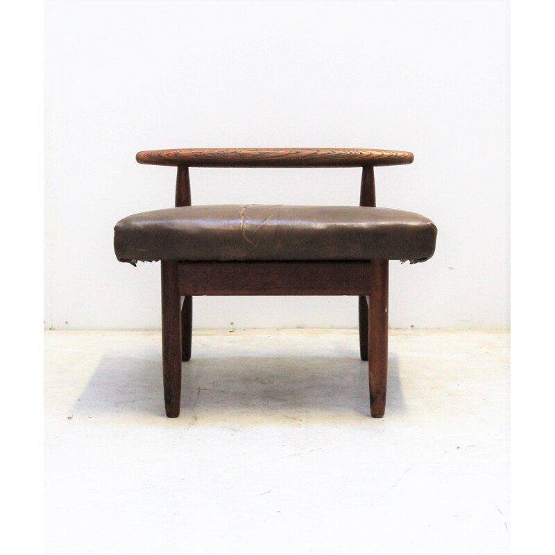 Scandinavian vintage oak stool by Ejvind Johannson for FDB Möbler