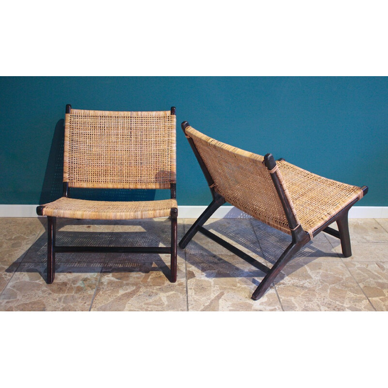 Pair of Scandinavian lounge chairs in rattan - 1960s