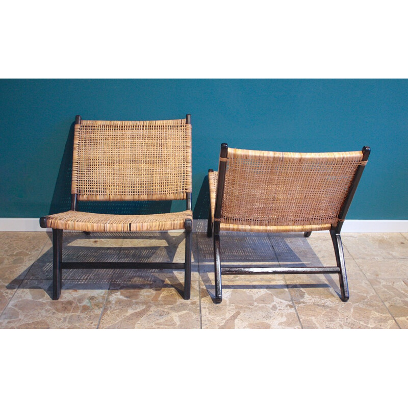 Pair of Scandinavian lounge chairs in rattan - 1960s