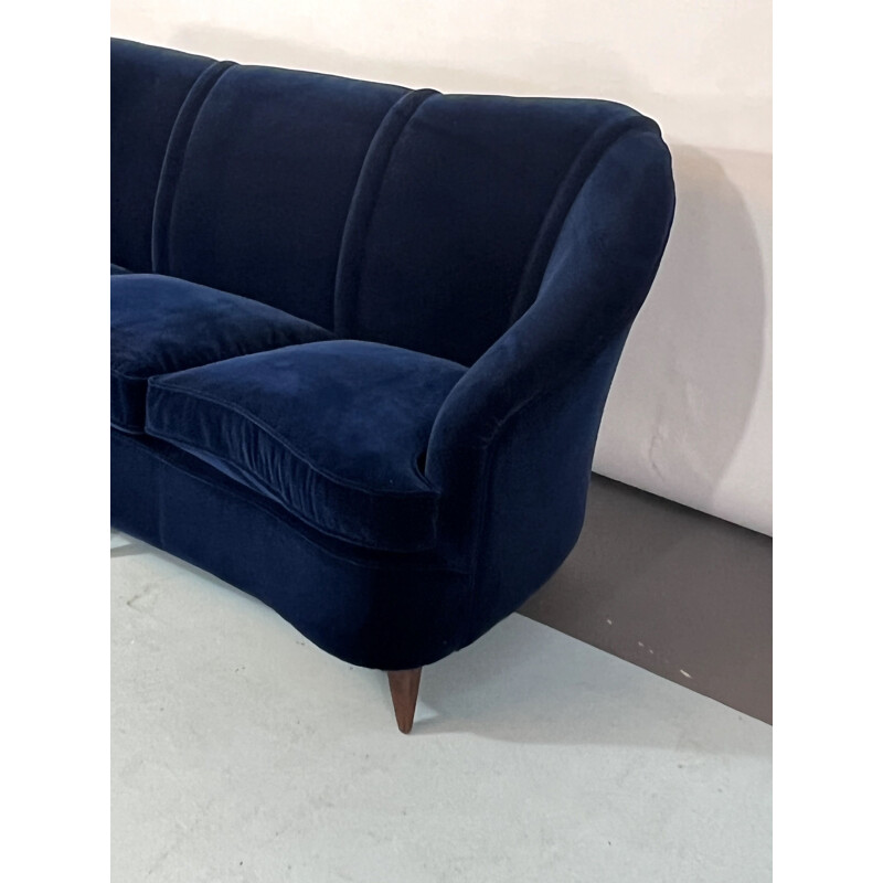 Vintage three-seater sofa in blue velvet by Gio Ponti for Casa e Giardino, Italy 1950s