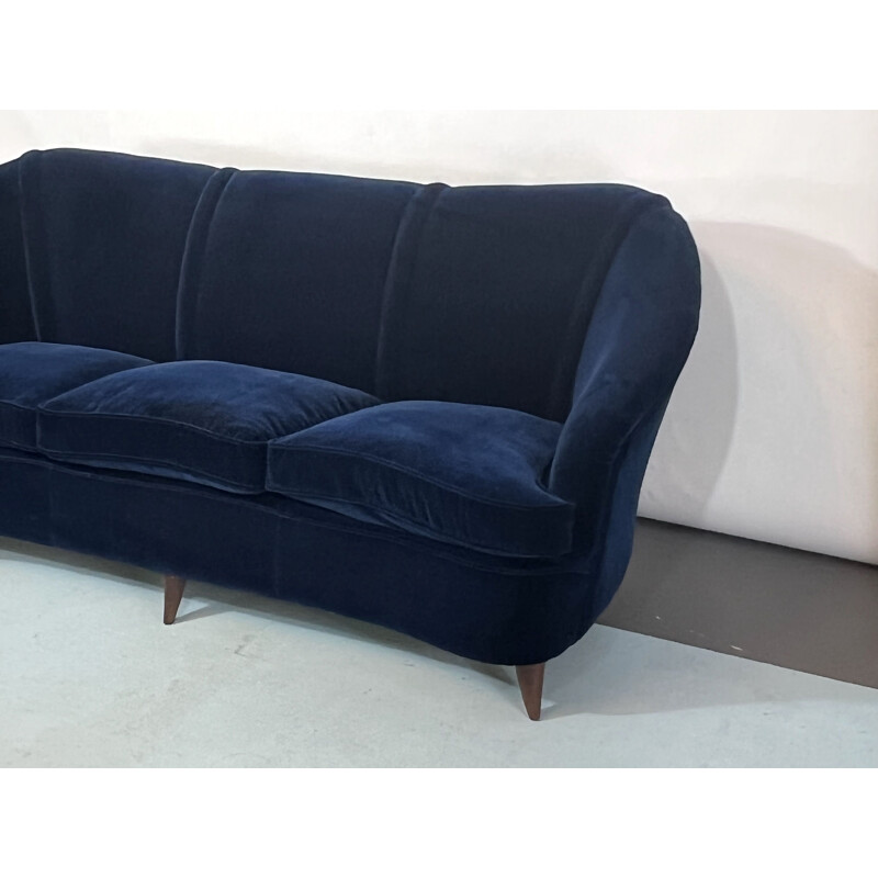 Vintage three-seater sofa in blue velvet by Gio Ponti for Casa e Giardino, Italy 1950s