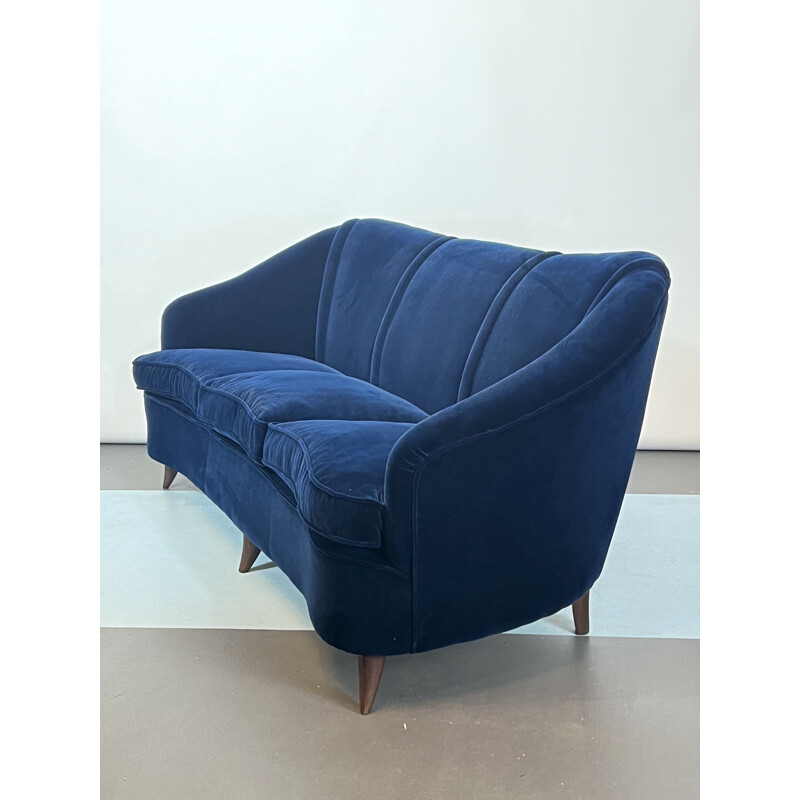 Vintage three-seater sofa in blue velvet by Gio Ponti for Casa e Giardino, Italy 1950s