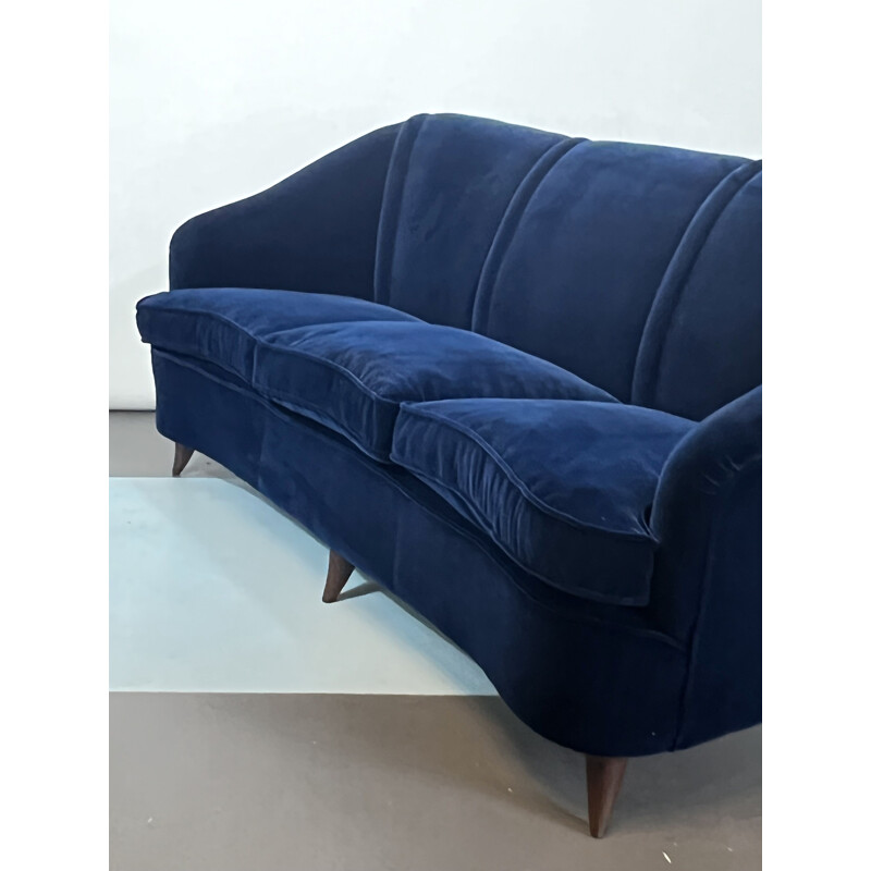 Vintage three-seater sofa in blue velvet by Gio Ponti for Casa e Giardino, Italy 1950s